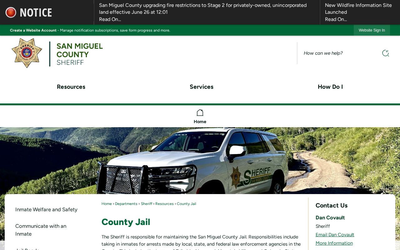 San Miguel County Jail release search facility page with local jail contact information