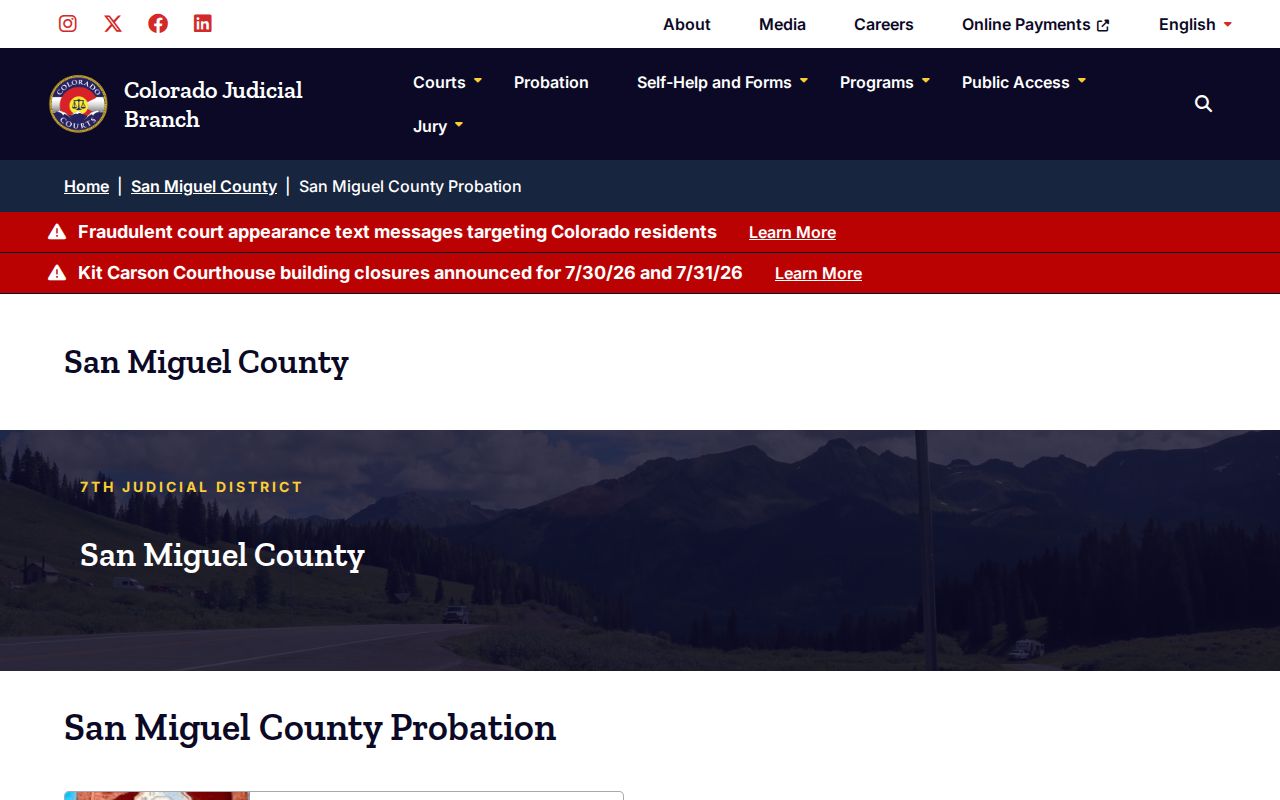San Miguel County parole and probation office information for released inmate supervision checks